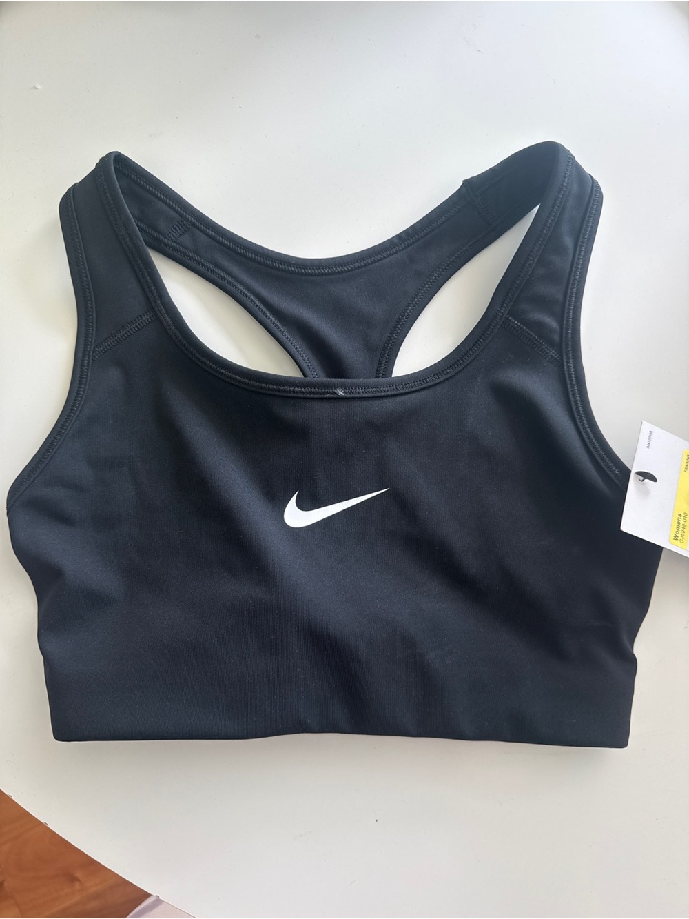 NWT Nike Black Racerback Sports Bra with White Swoosh
